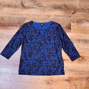JM Collection Blue and Black Patterned Blouse